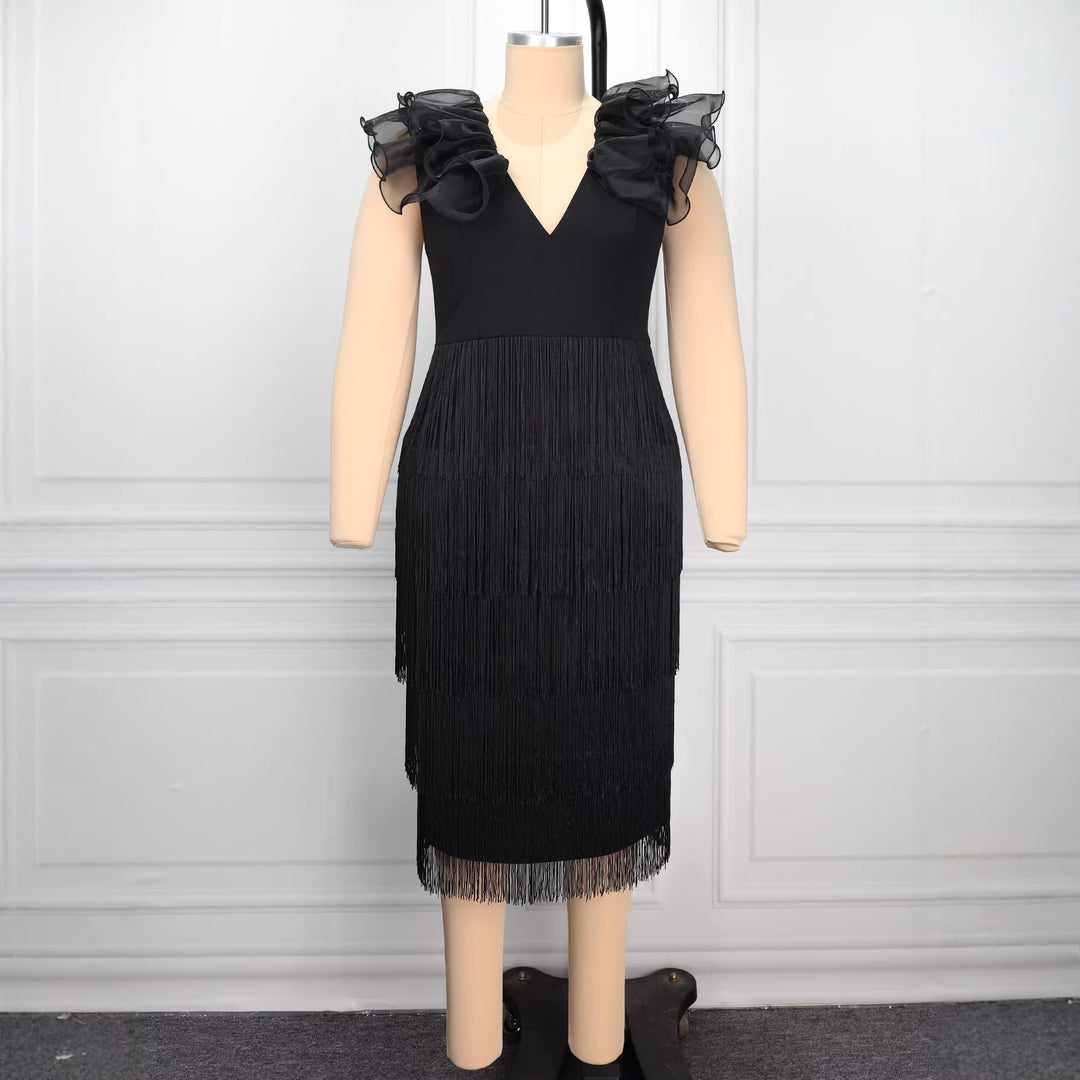 Damen figurbetontes Kleid mit Rüschendetails Drune
