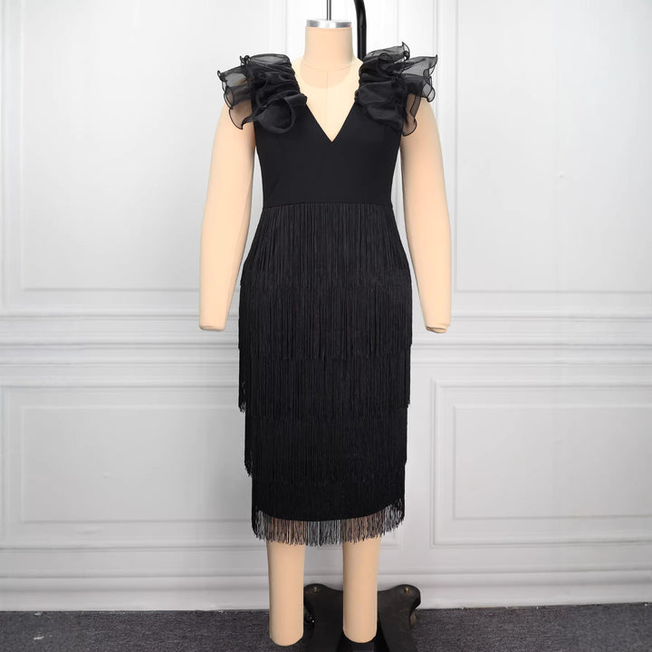 Damen figurbetontes Kleid mit Rüschendetails Drune