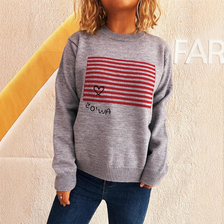 Damen lässiger Pullover mit gestreiftem Design und Herzapplikation Drune