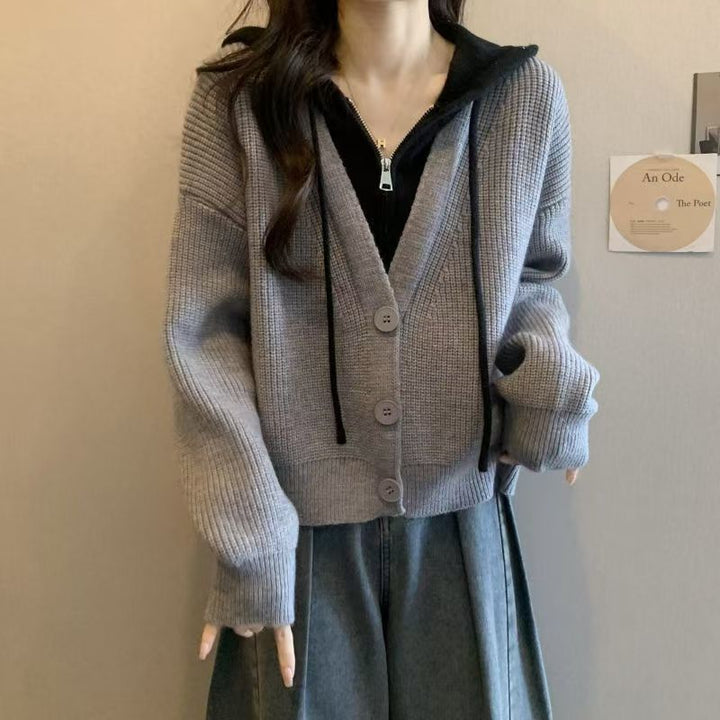 Damen modische Wickeljacke mit Kapuze Drune