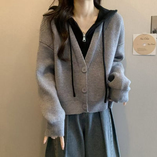 Damen modische Wickeljacke mit Kapuze Drune