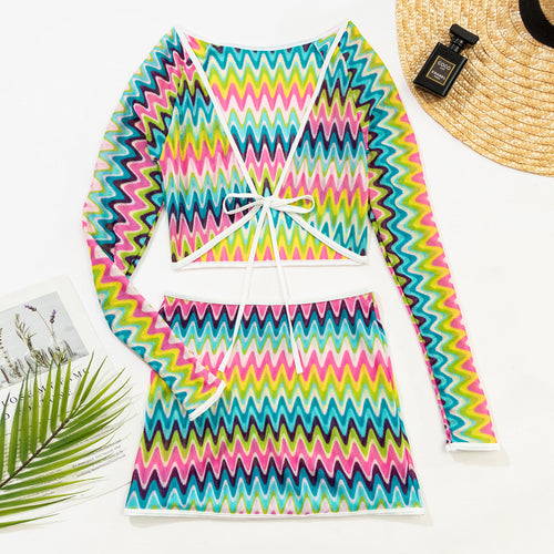 Damen Bunt gemustertes Crop-Top und Rock-Set Drune