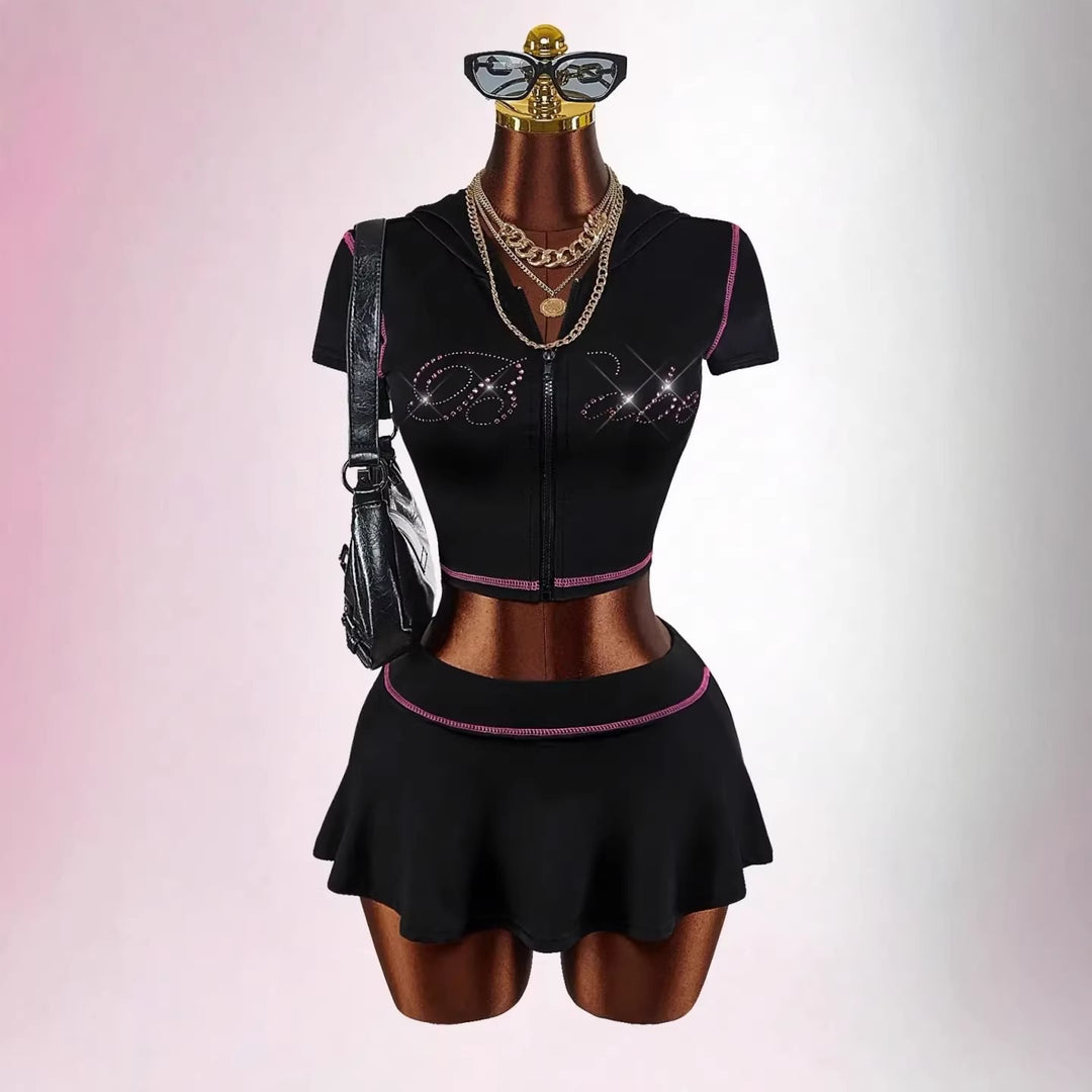 Damen sportliches Crop-Top mit Rock-Set Drune