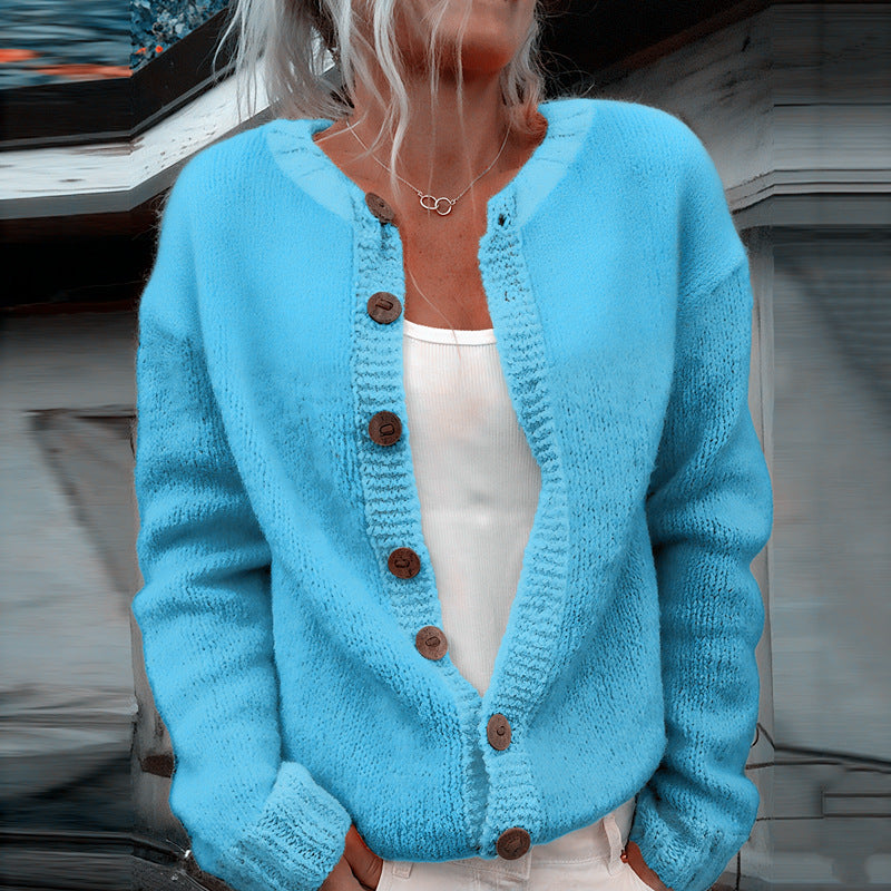 Damen nan kuscheliger Strickcardigan mit Zierholzknöpfen und Rundhalsausschnitt Drune