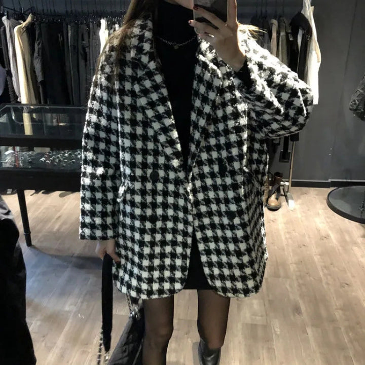Damen Oversized Karomantel mit doppelter Knopfleiste Drune