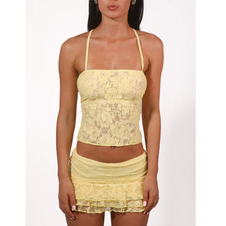 Damen Spitzencrop-Top mit gewelltem Rock Drune