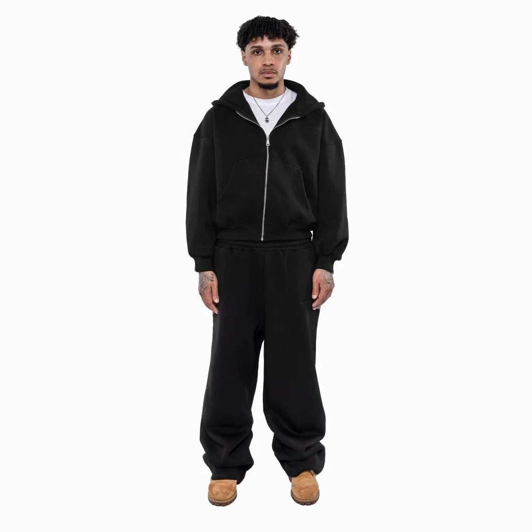 Herren nan lässiges Reißverschluss-Hoodie- und Palazzohose-Set mit dropped-shoulder Silhouette Drune