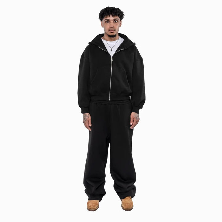 Herren nan lässiges Reißverschluss-Hoodie- und Palazzohose-Set mit dropped-shoulder Silhouette Drune