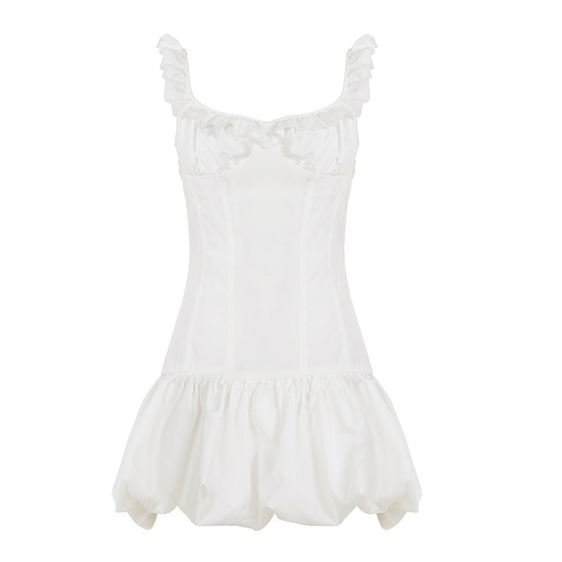 Damen verspieltes Babydoll-Kleid mit Rüschendetails und schwingendem Saum Drune