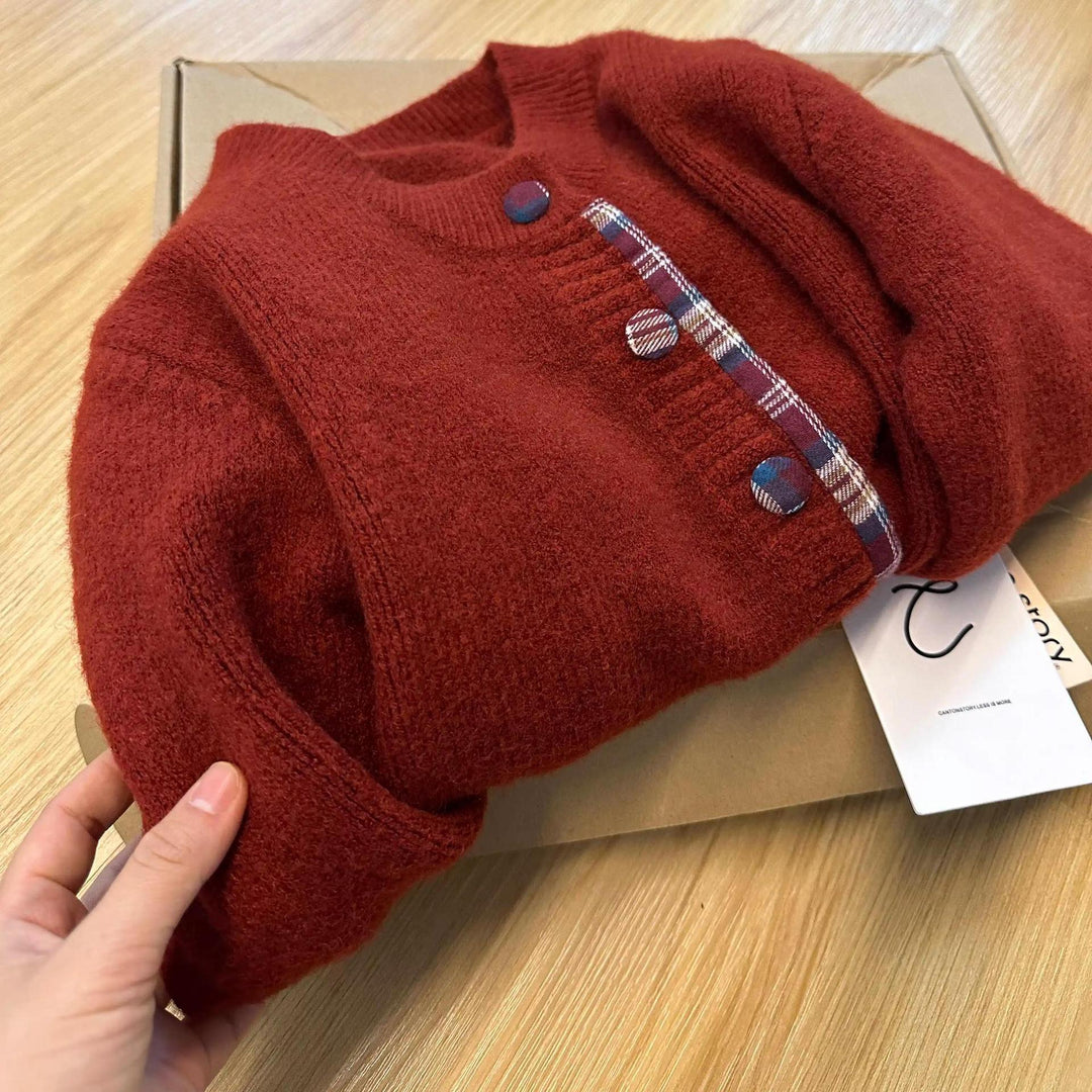Damen Kuschelige Strickjacke mit Karomuster Drune