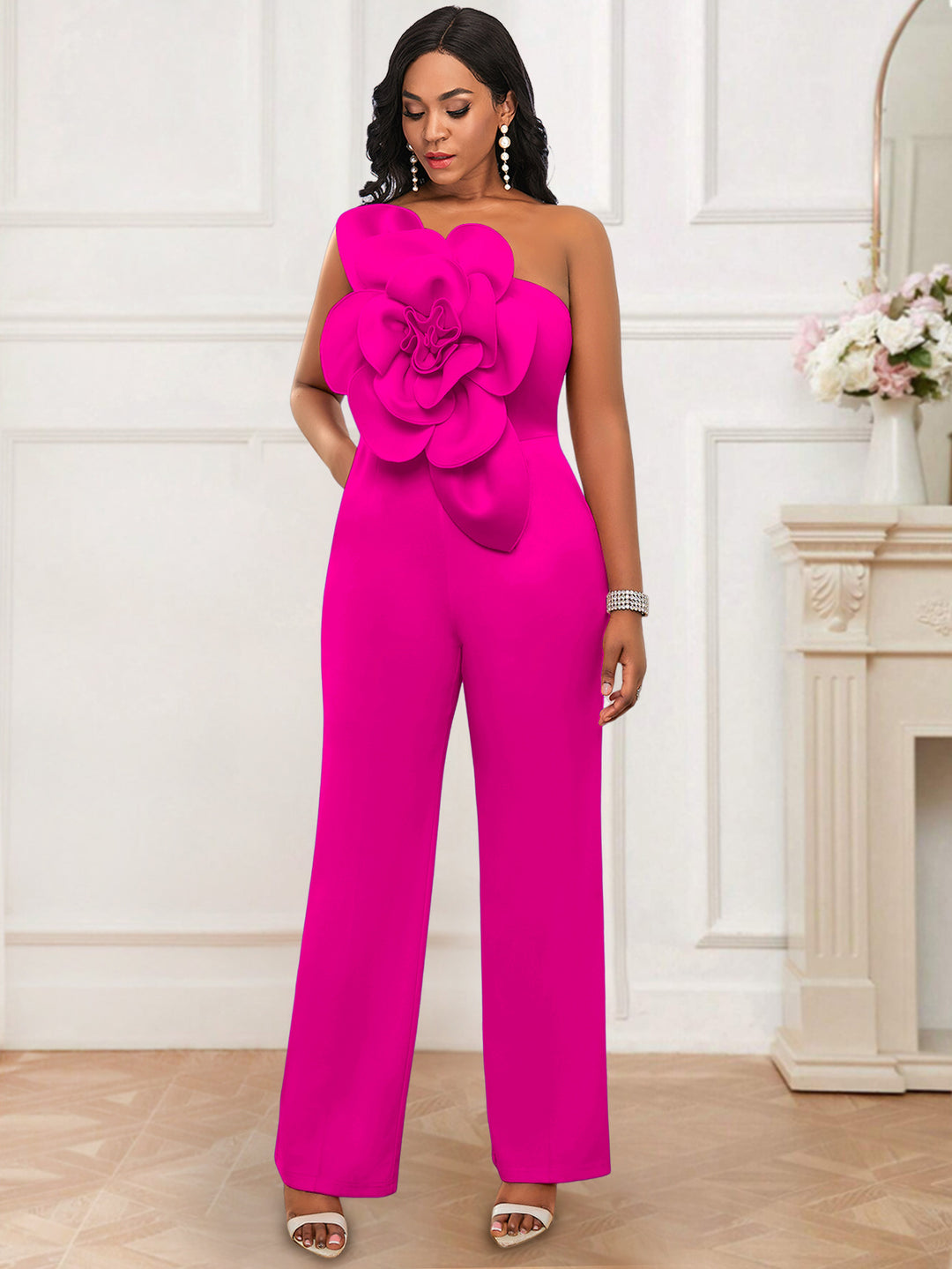 Damen Eleganter Jumpsuit mit floralem Schulterdetail Drune