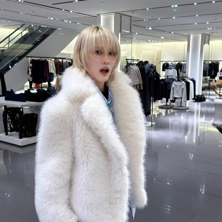 Damen kuschelige Oversize-Jacke mit auffälligem Kragen Drune