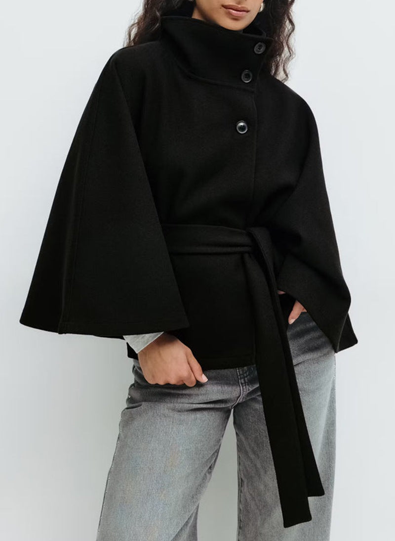Damen Modische Jacke mit weitem Schnitt und Bindegürtel Drune
