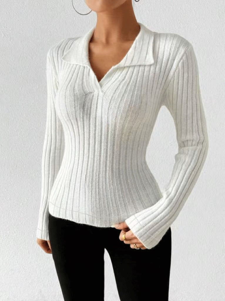 Damen figurbetonter Langarmpullover mit modischer Rippstruktur Drune