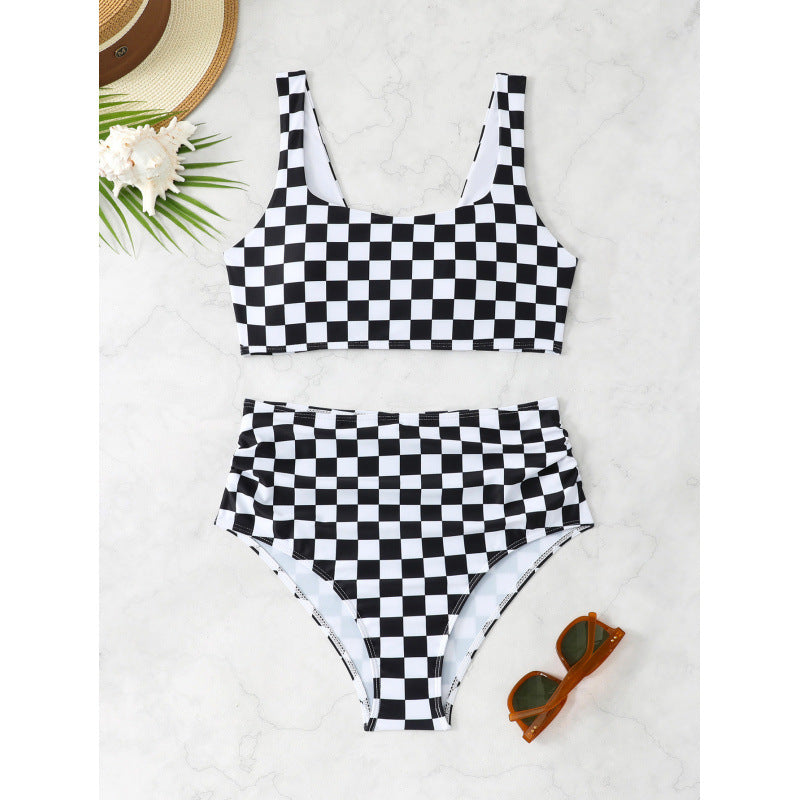 Damen Bikini-Set mit modischem Karomuster und hohem Taillenschnitt Drune