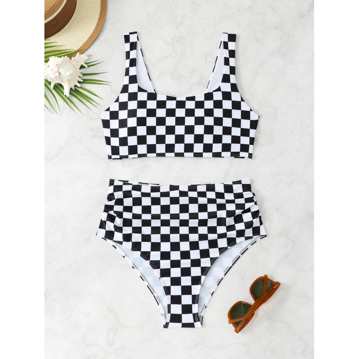 Damen Bikini-Set mit modischem Karomuster und hohem Taillenschnitt Drune