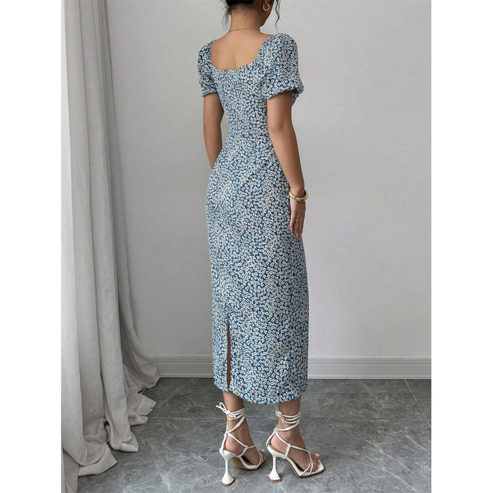 Damen Midikleid mit schulterfreien Puffärmeln und floralem Muster Drune