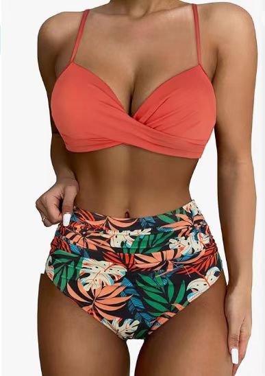 Damen Hochtailliertes Bikini-Set mit Raffungen Drune