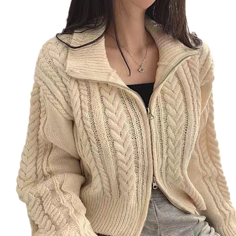 Damen Strickjacke mit kurzem Schnitt und dekorativem Zipper Drune