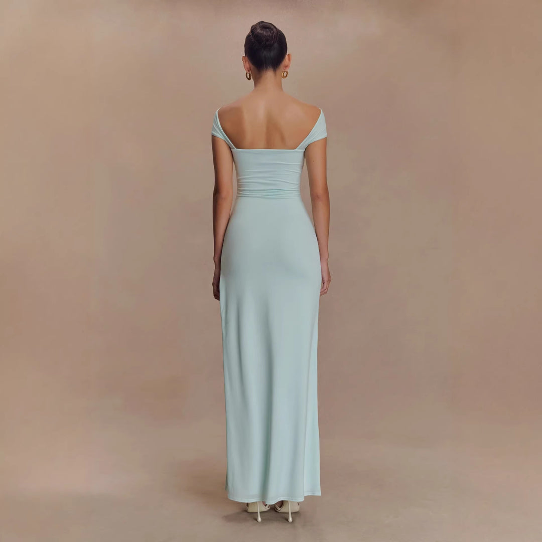 Damen Elegantes bodenlanges Kleid mit schulterfreiem Design Drune