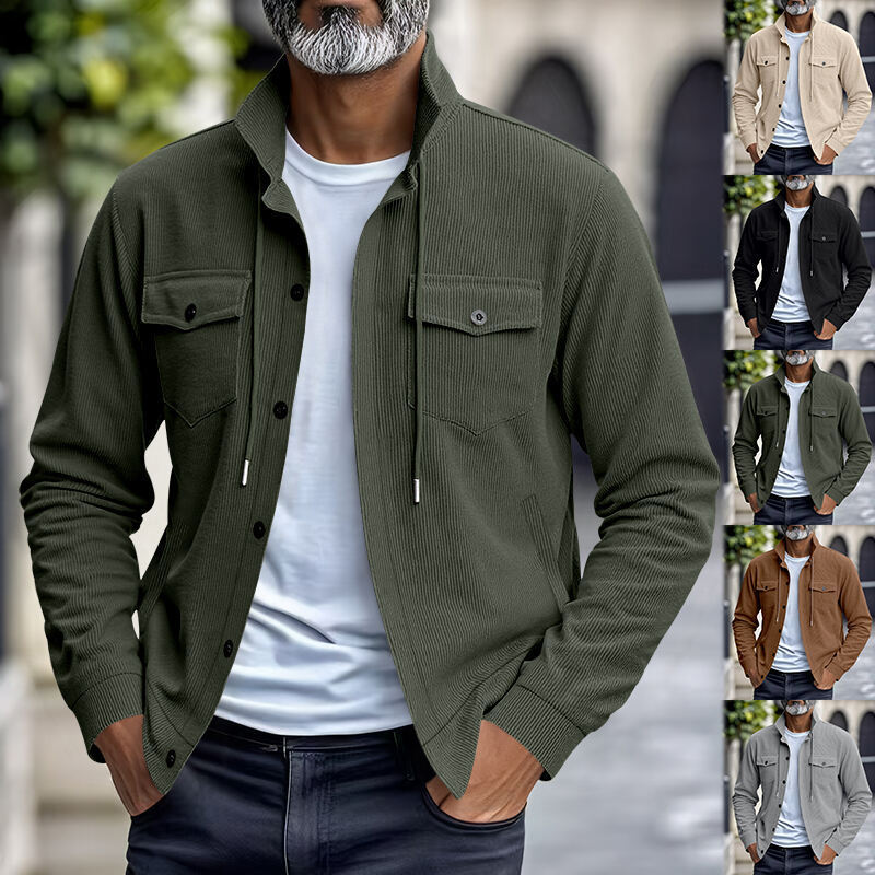 Herren gestreifte Utility-Jacke mit hochschließendem Kragen Drune