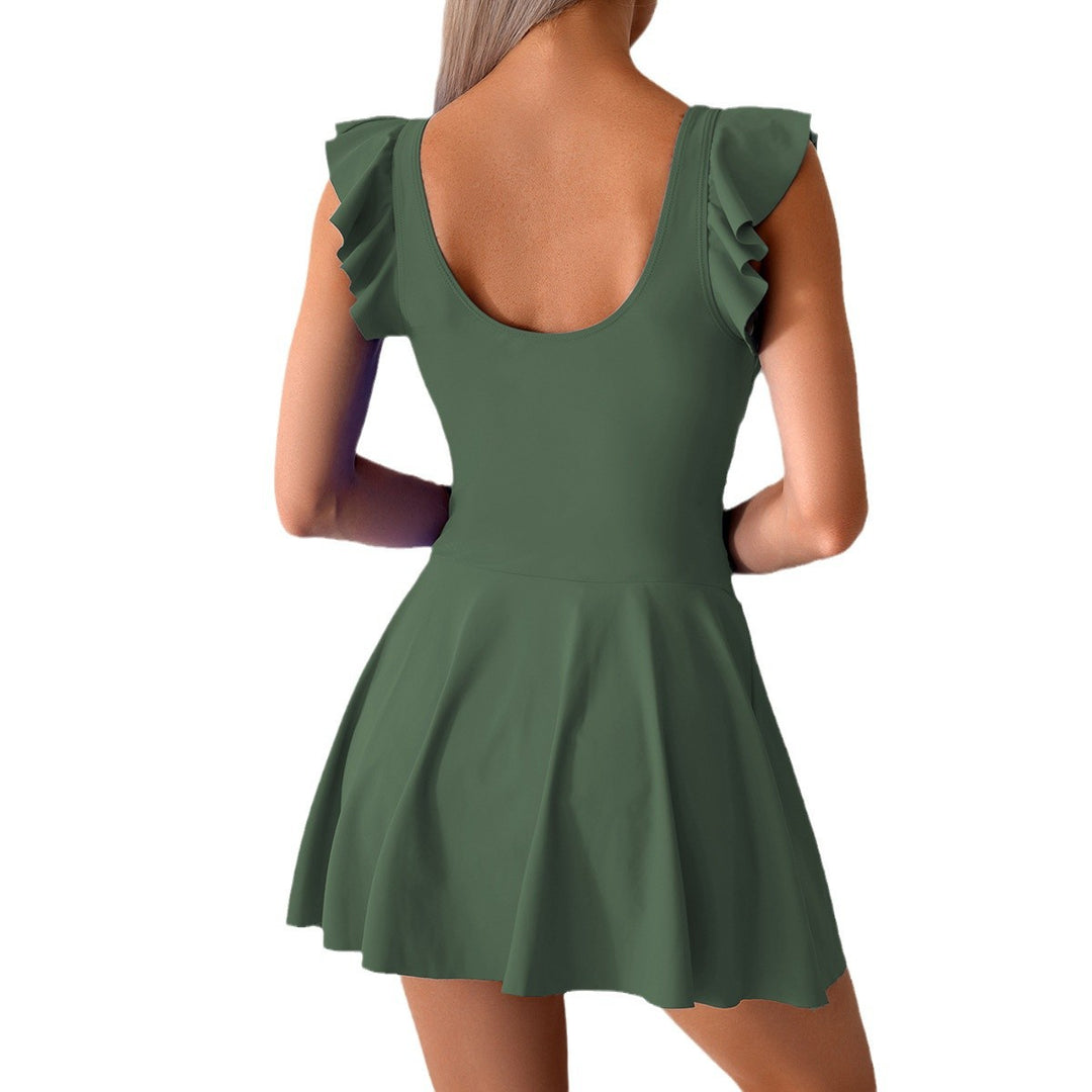 Damen Badeanzug mit eleganten Rüschen und asymmetrischem Rockteil Drune
