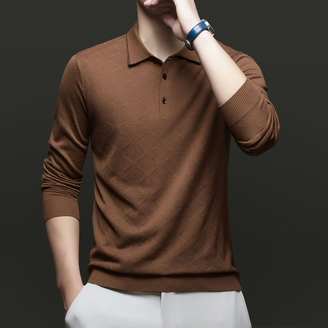 Herren Langarm-Polohemd mit strukturiertem Design und modischem Kragen Drune