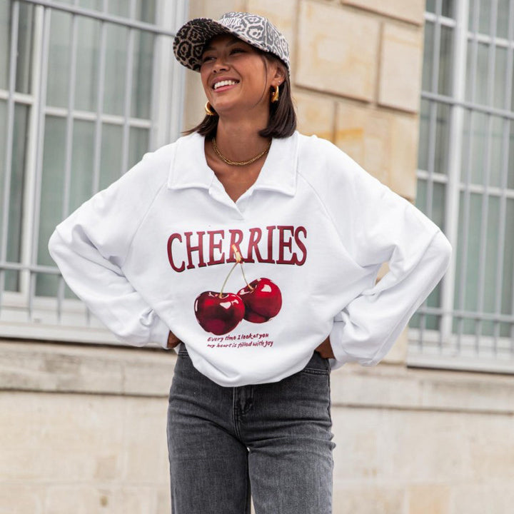 Damen Sweatshirt mit kreativem Kirschmotiv und modernem Schnitt Drune