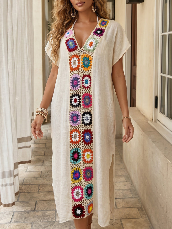 Damen Häkel-Strandkimono mit floralem Patchwork-Design Drune