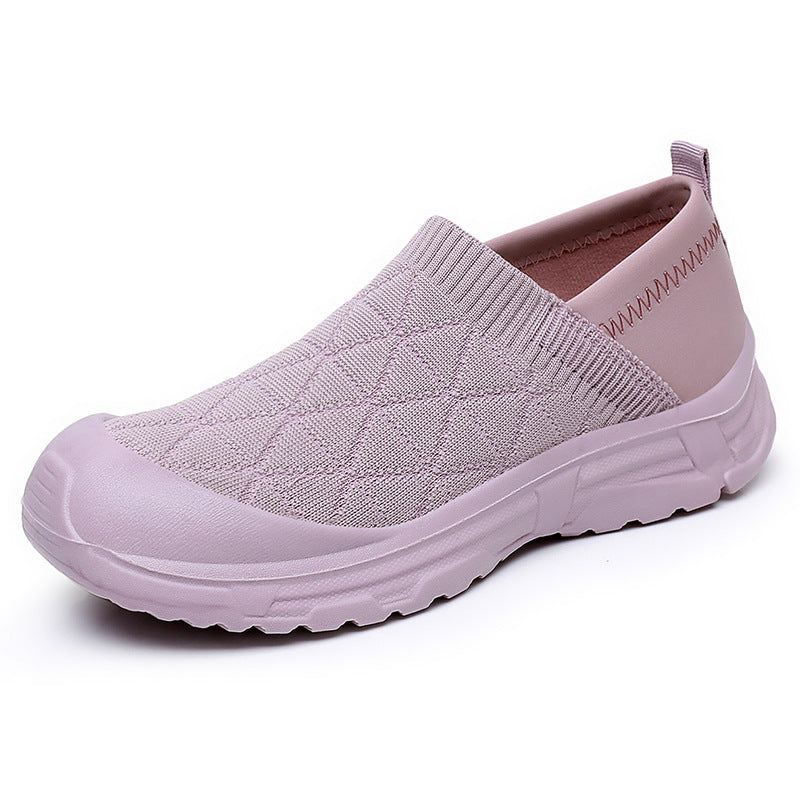 Damen nan atmungsaktiver Strick-Slip-On Freizeitschuh mit diamantstrukturierter Oberfläche, stoßdämpfender Leichtsohle und verstärkter Zehenkappe Drune