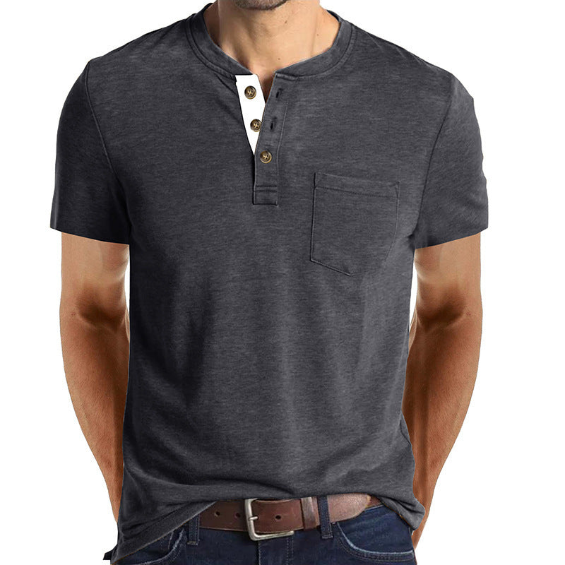 Herren Kurzarm-Henley-Shirt mit Taschen-Detail Drune