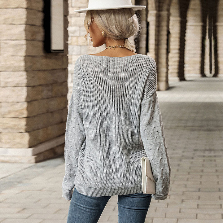 Damen lässiger Strickpullover mit V-Ausschnitt und strukturiertem Muster Drune
