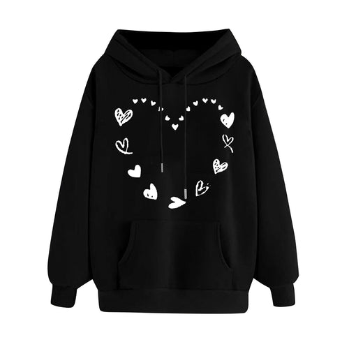 Damen Kapuzensweater mit verspieltem Herzmotiv und bequemer Kängurutasche Drune