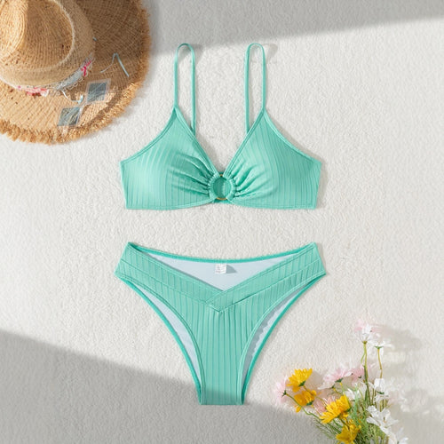 Damen Raffiniertes Bikinitop mit V-Ausschnitt und dekorativem Ring Drune