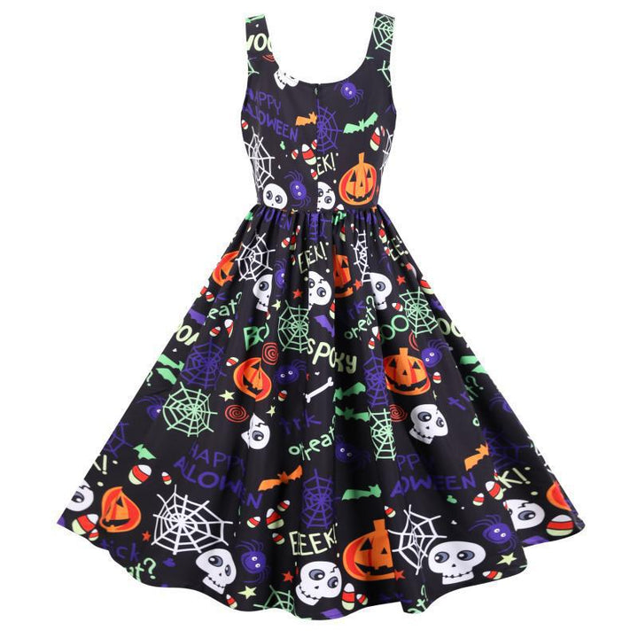 Damen Swingkleid mit Halloween-Motiven und eleganter A-Linien-Silhouette Drune