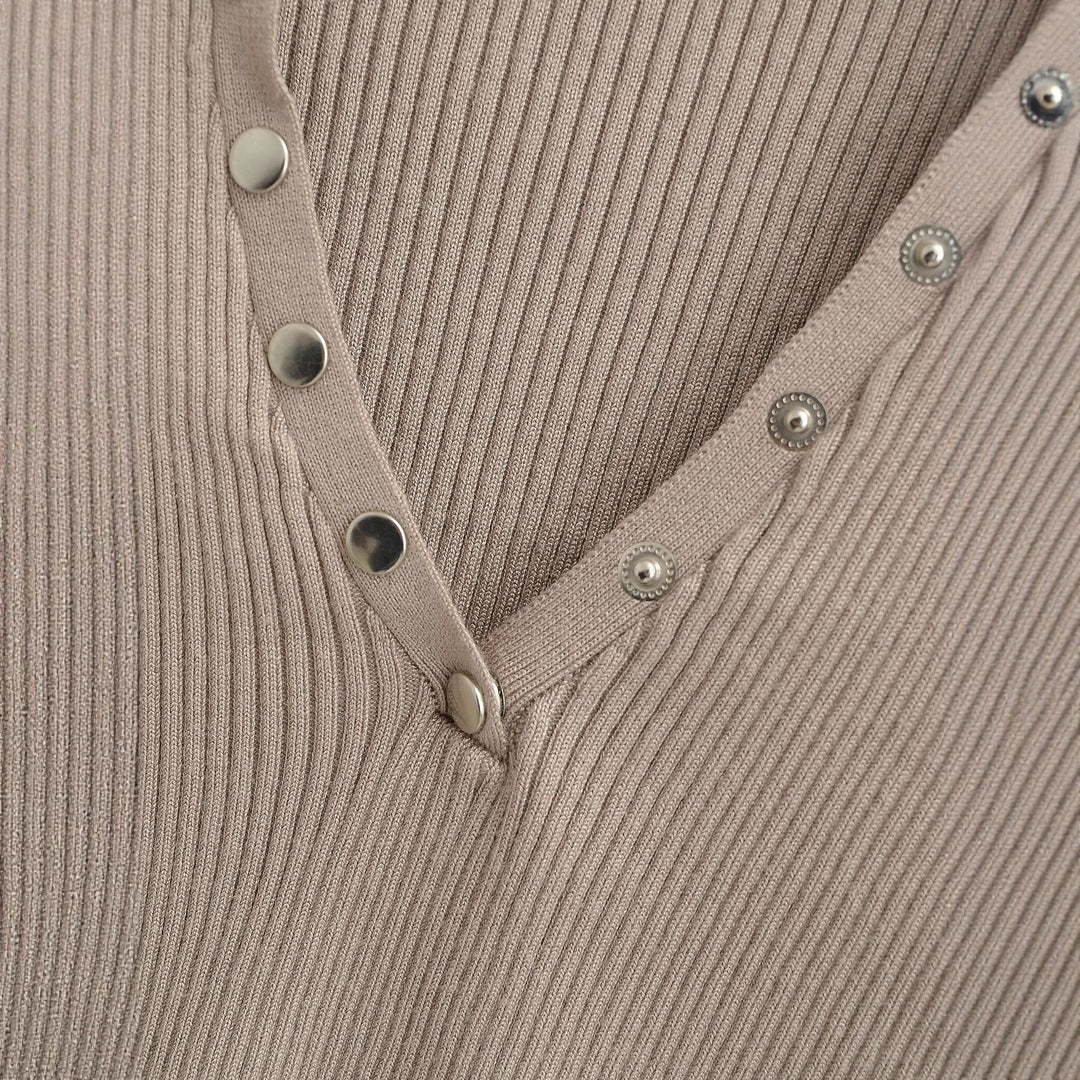 Damen cropped Langarmshirt mit Knopfleiste Drune