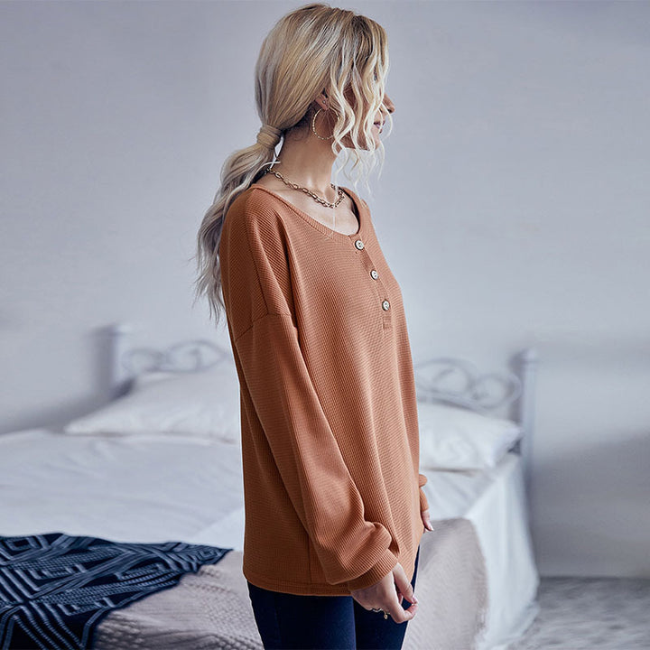 Damen lässiges Pullover mit Knopfleiste und Struktur Drune