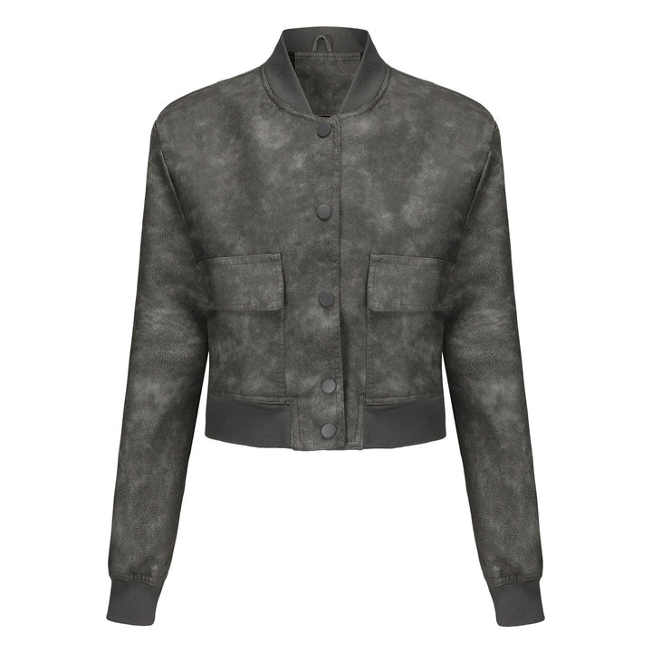 Damen nan kurze Crop-Kunstlederjacke im Blousonstil mit Druckknopffront und aufgesetzten Pattentaschen Drune