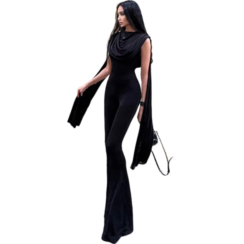 Damen Eleganter Jumpsuit mit Drapierung und weiter Beinführung Drune