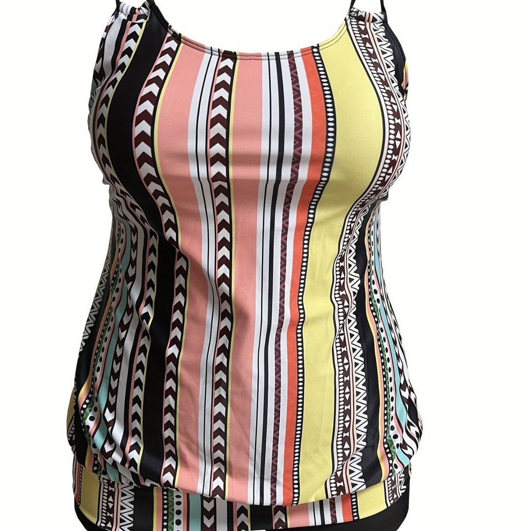 Damen Tankini-Set mit verspieltem Mustermix und praktischen Shorts Drune