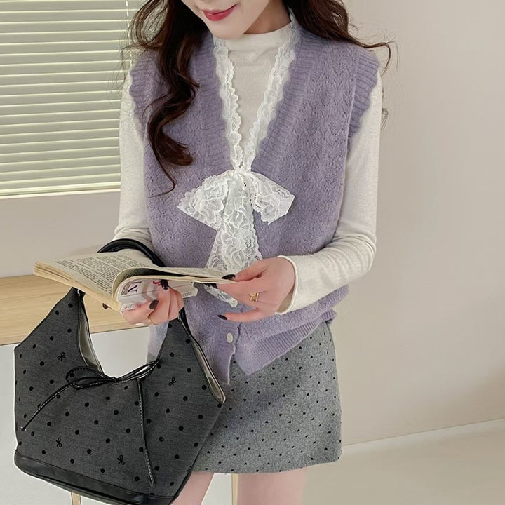 Damen Elegante Strickweste mit Rüschendetails Drune