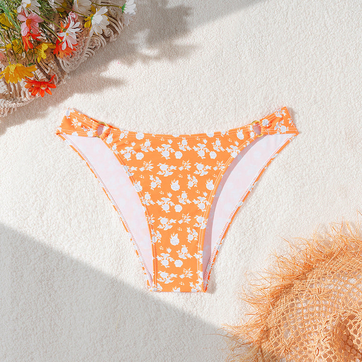 Damen Bikini-Höschen mit floralem Design und goldenen Akzenten Drune
