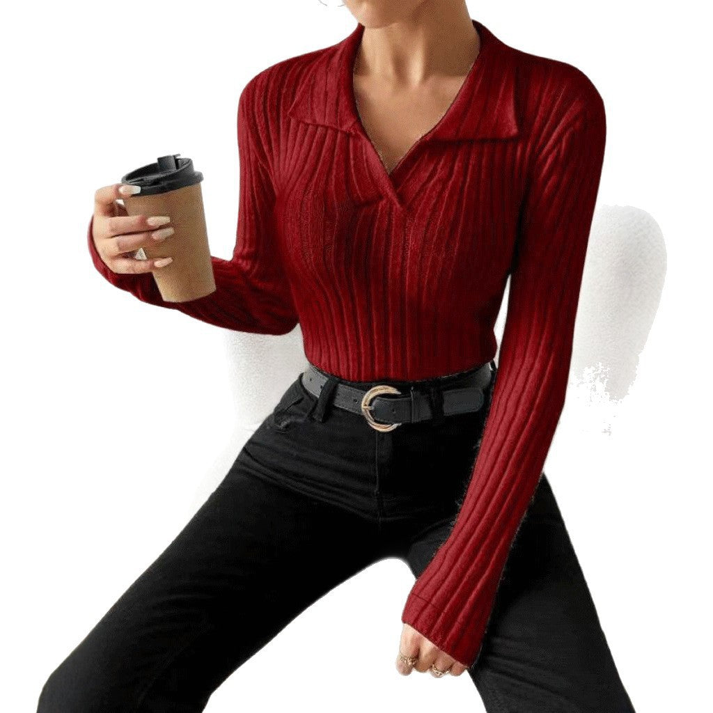Damen figurbetonter Langarmpullover mit modischer Rippstruktur Drune