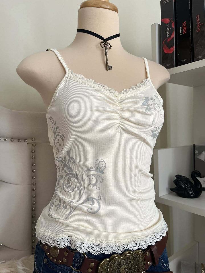 Damen Verspieltes Spaghetti-Träger Top mit Spitzendetails Drune