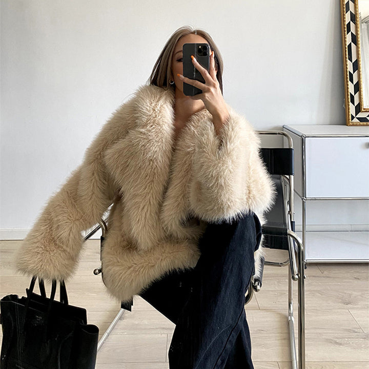 Damen luxuriöser Over-sized Kunstfellmantel Drune