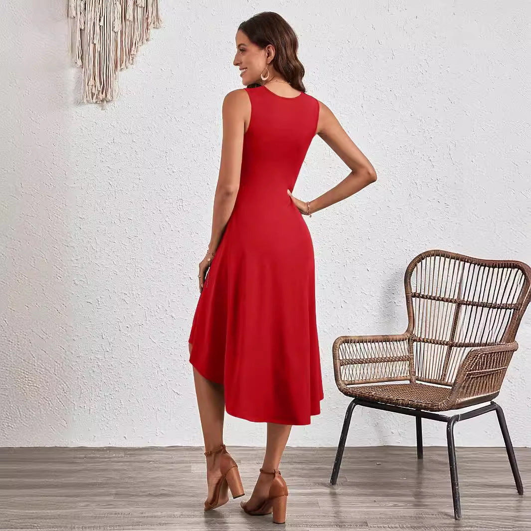 Damen trendiges Wickelkleid mit asymmetrischem Saum und figurbetonendem Schnitt Drune