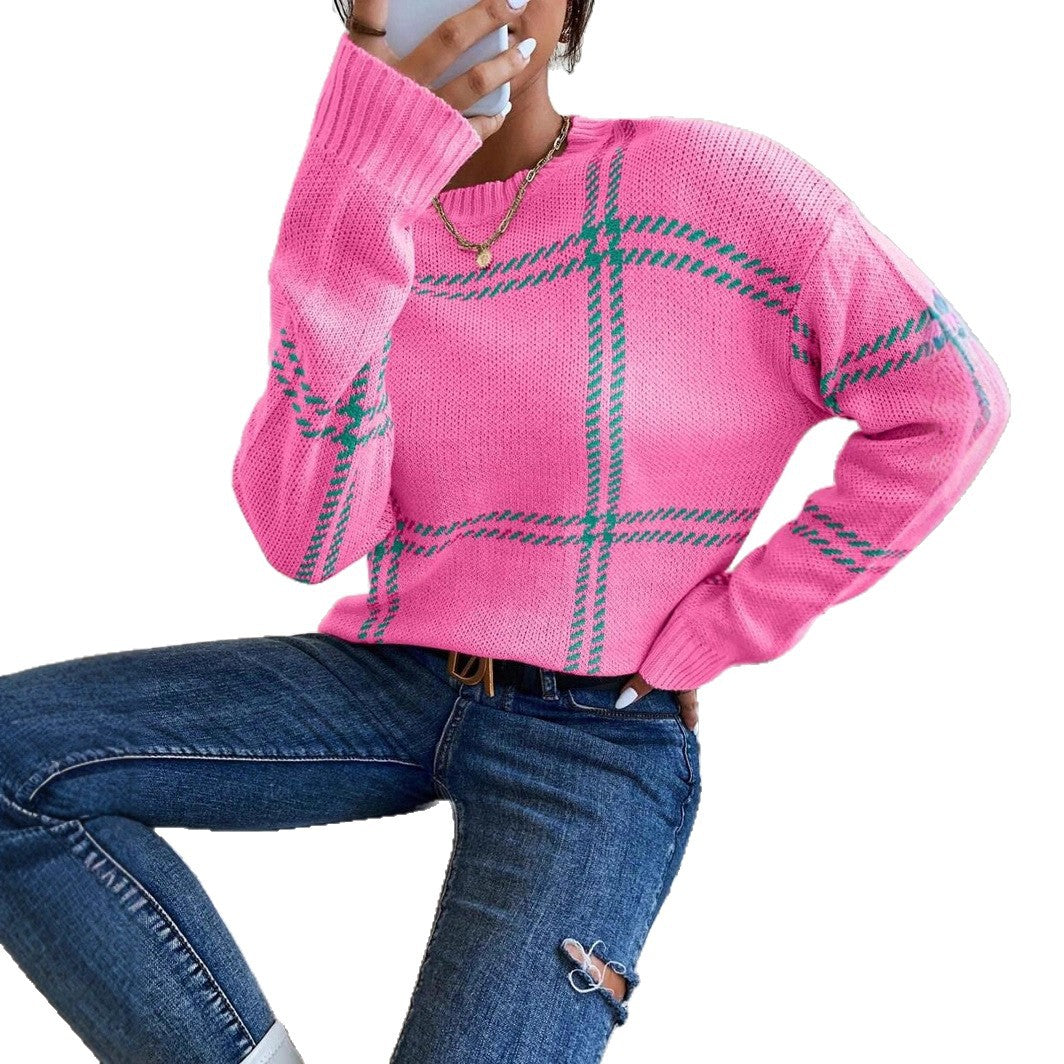 Damen lässiger Pullover mit modernem Karo-Design Drune