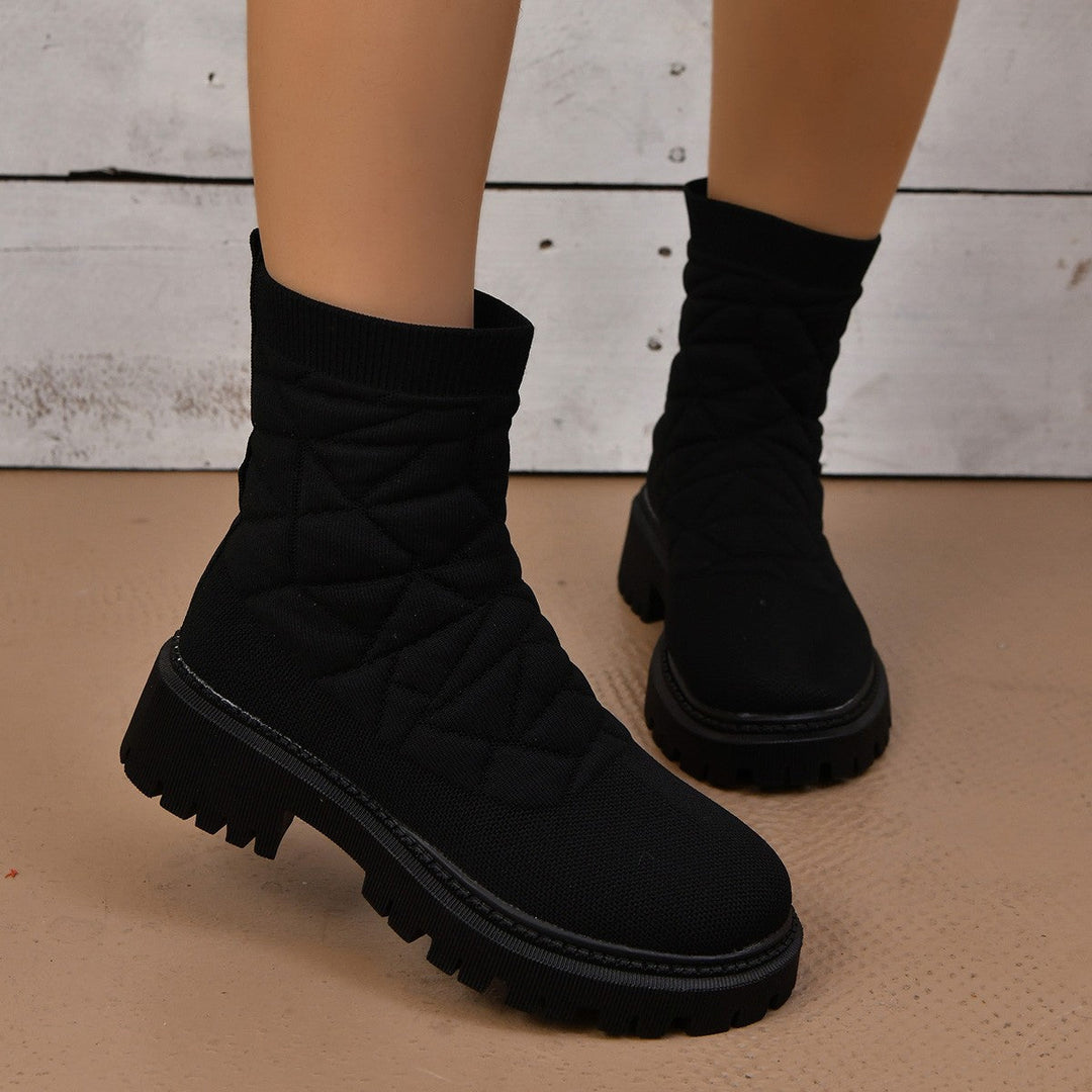 Damen Modische Stiefel mit strukturiertem Obermaterial und rutschfester Profilsohle Drune