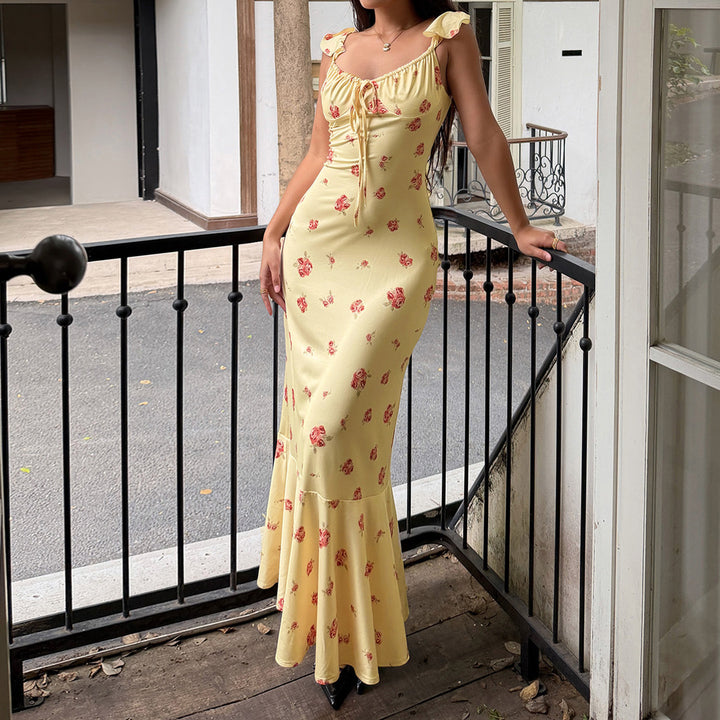 Damen Maxikleid mit floralen Rüschen und elegantem Schnitt Drune