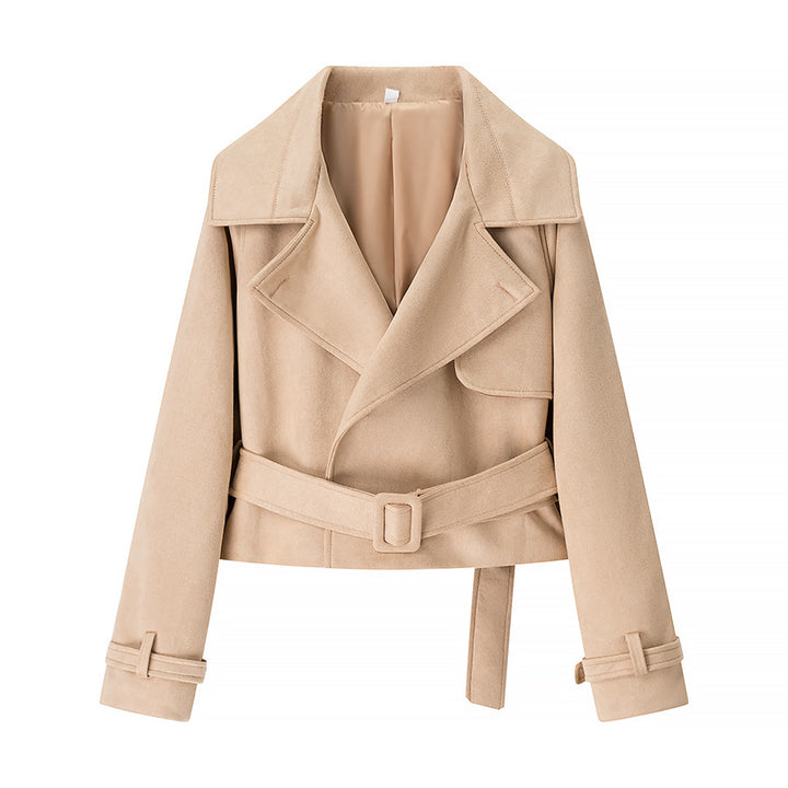 Damen elegante Kunstlederjacke mit Gürtel Drune